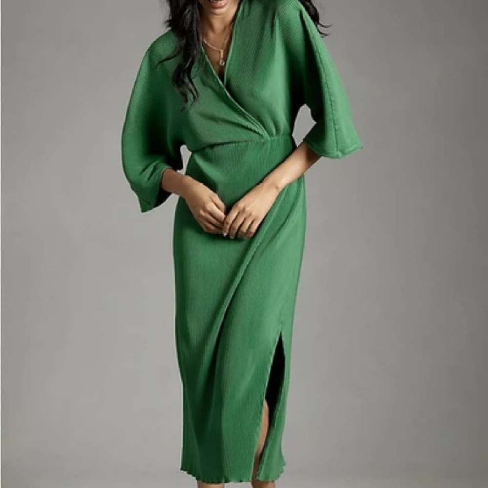 Like New (Worn Once) | Anthropologie | V-Neck Wrap Dress | Green